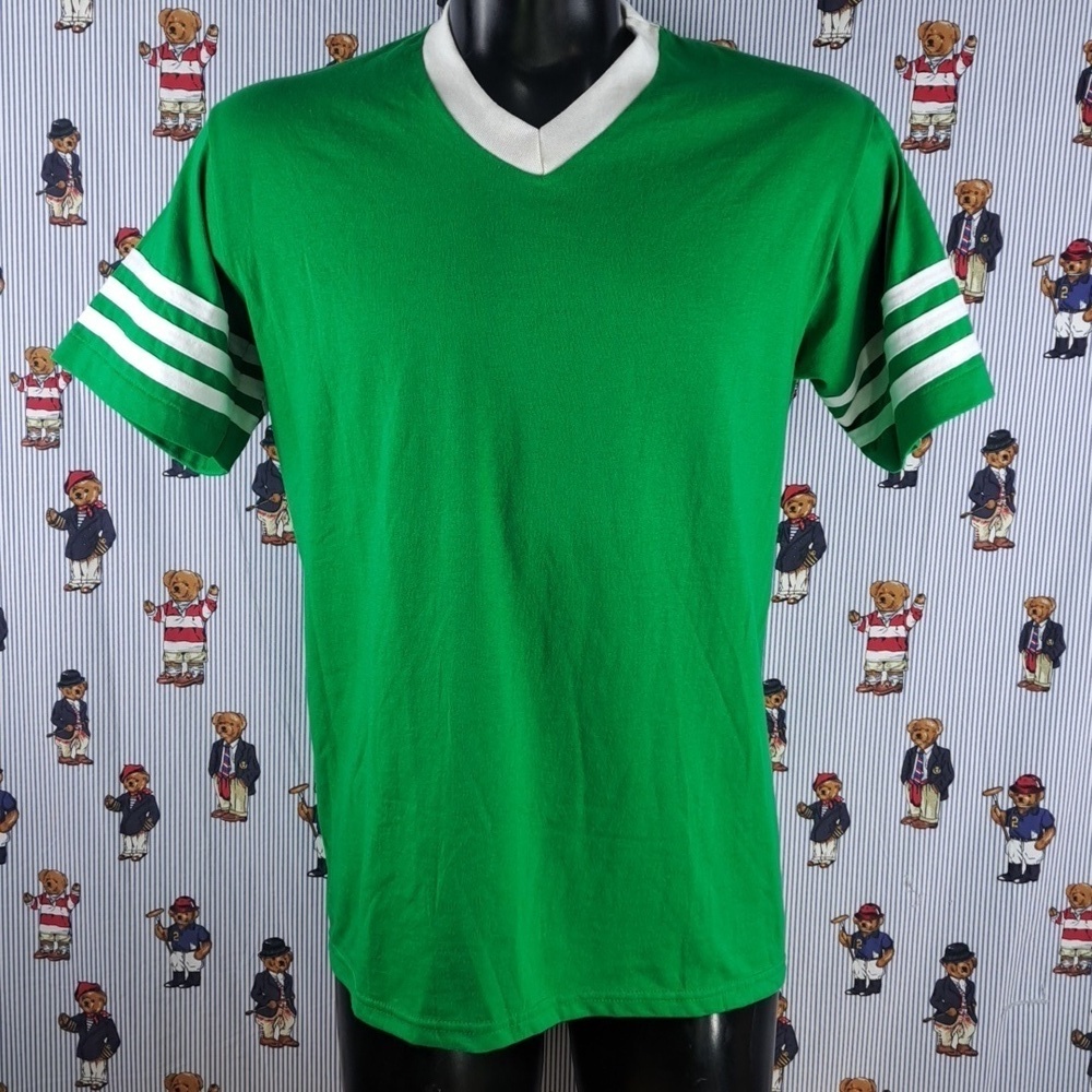 Vintage Augusta Sportswear Kelly Green & white stripes blank V-neck XL t-shirt